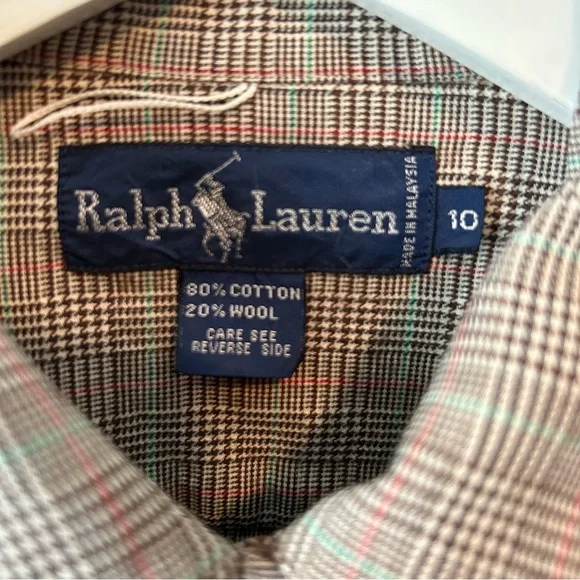 Vintage 80's Ralph Lauren Brown Cotton Wool Plaid Blouse with Darts Equestrian - Picture 4 of 11